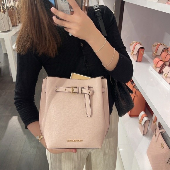 MICHAEL KORS EMILIA Small Bucket Messenger Powder Blush Pink Leather NWT $348 - Picture 11 of 12
